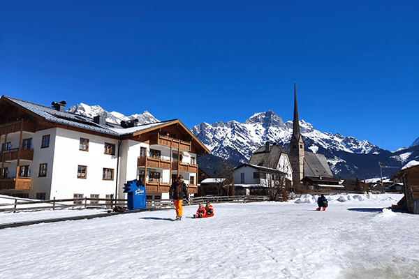 Ski area for children in the village