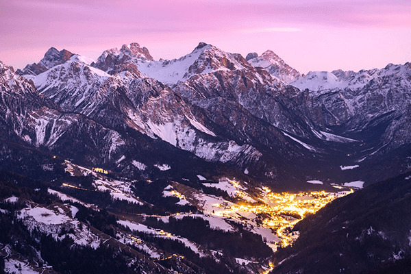 Kronplatz village surrounded by Alp giants